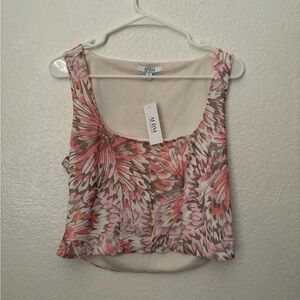 AFRM Revolve Crop Tank Top Square Neck Floral Butterflies Y2K Preppy Fairycore L